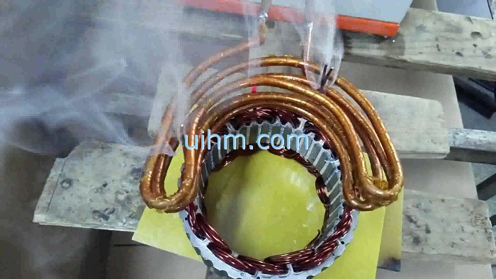 Induction Heating multi wire bundles of rotor with a cambered induction coil Induction Heating multi wire bundles of rotor with a cambered induction coil
