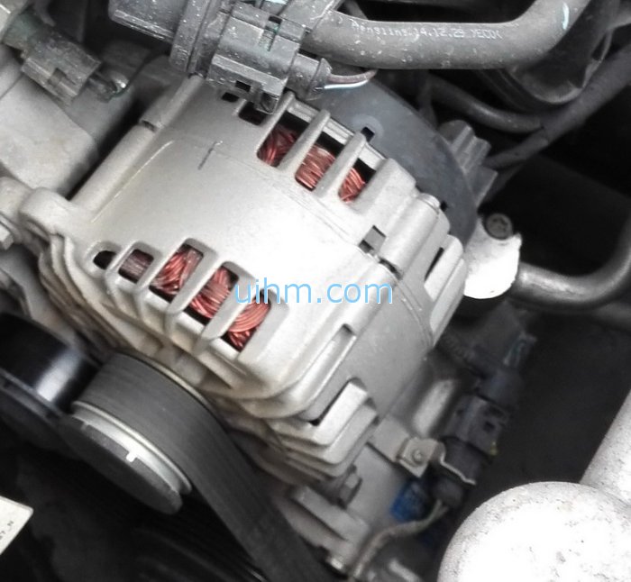 Induction Heating 3 wire bundles of motor with a 3 heads induction coil Induction Heating 3 wire bundles of motor with a 3 heads induction coil