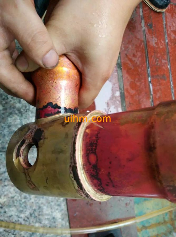 induction brass soldering with D80mm red copper with 60 silver solder