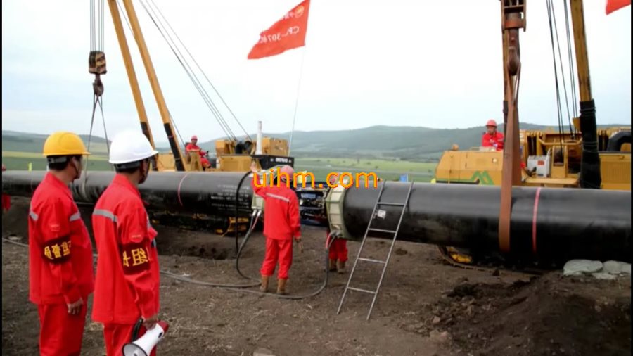 induction preheating gas pipeline by full air cooled clamp induction