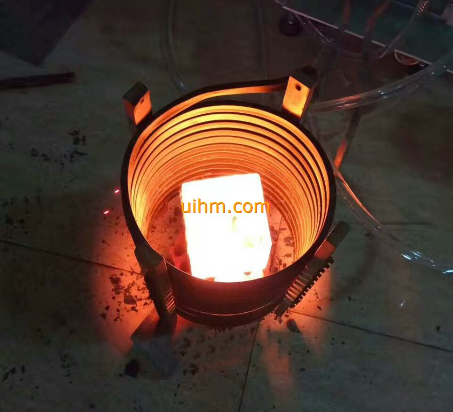 induction heating SS steel block by MF induction heater induction heating SS steel block by MF induction heater